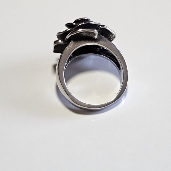 Spikes Stainless Steel Floral Rose Ring Size 8 Silver Tone Three Dimensional - Picture 10 of 12
